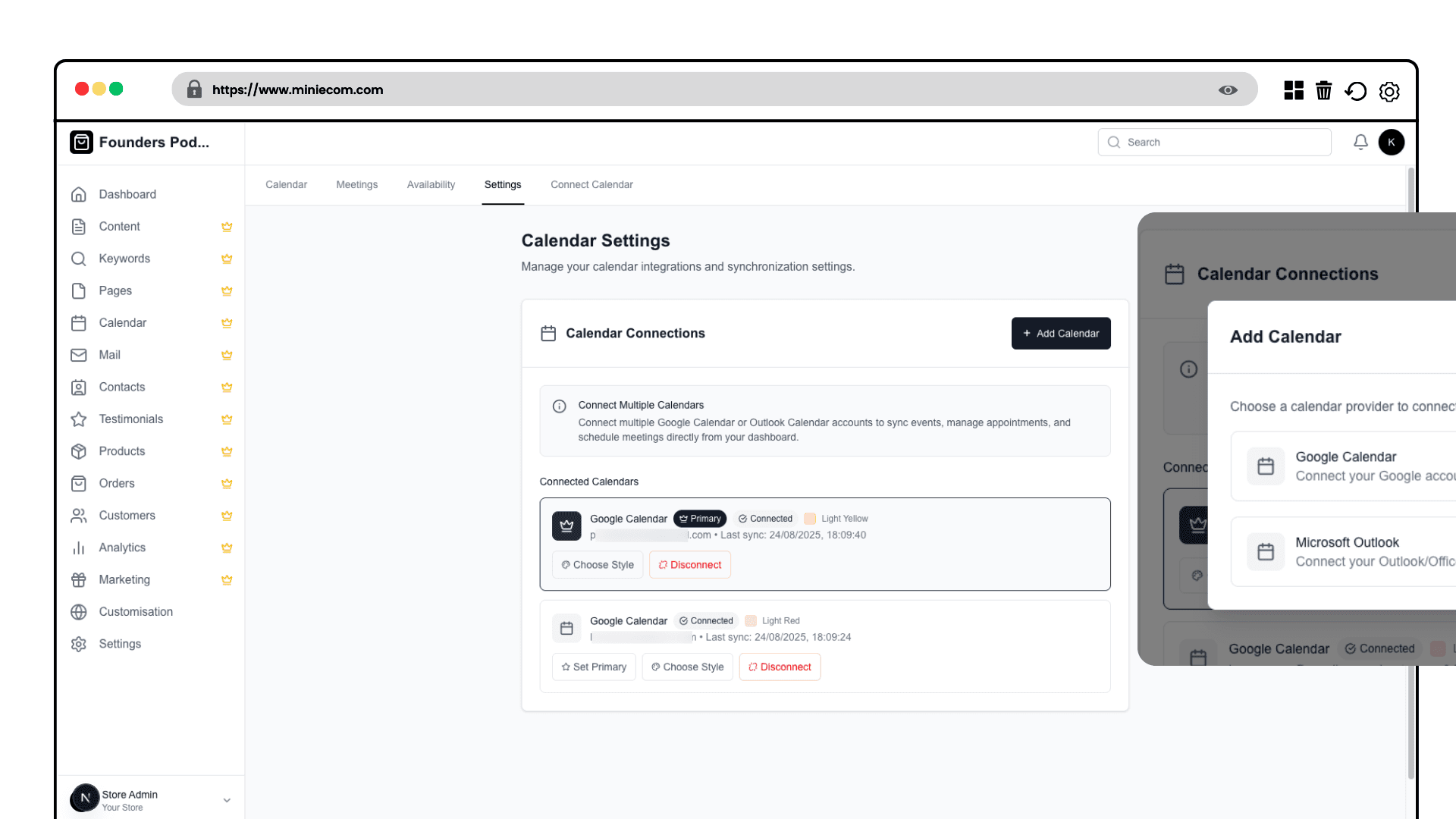 Connect Multiple Calendars to Your Store